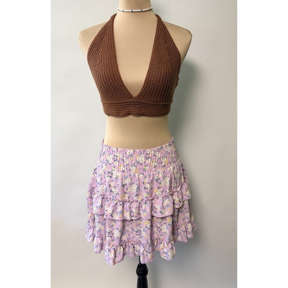 Crochet Halter Top Cropped Large Hippie Boho Festival 40C Brown‎ Earthy Fairy